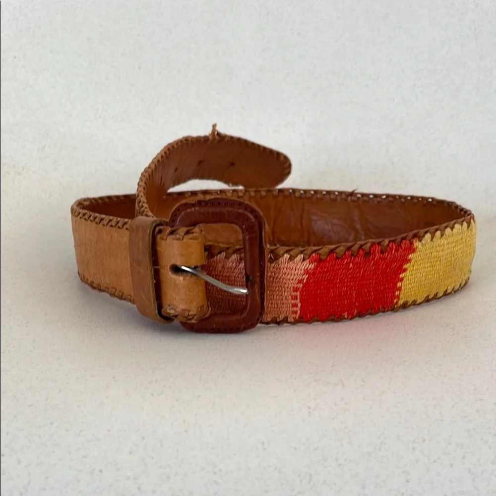Vintage Guatemalan Woven Leather Belt Youth Small
